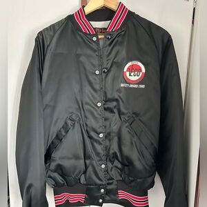 Dunbrooke Black Bomber Jacket with Red and White Stripes